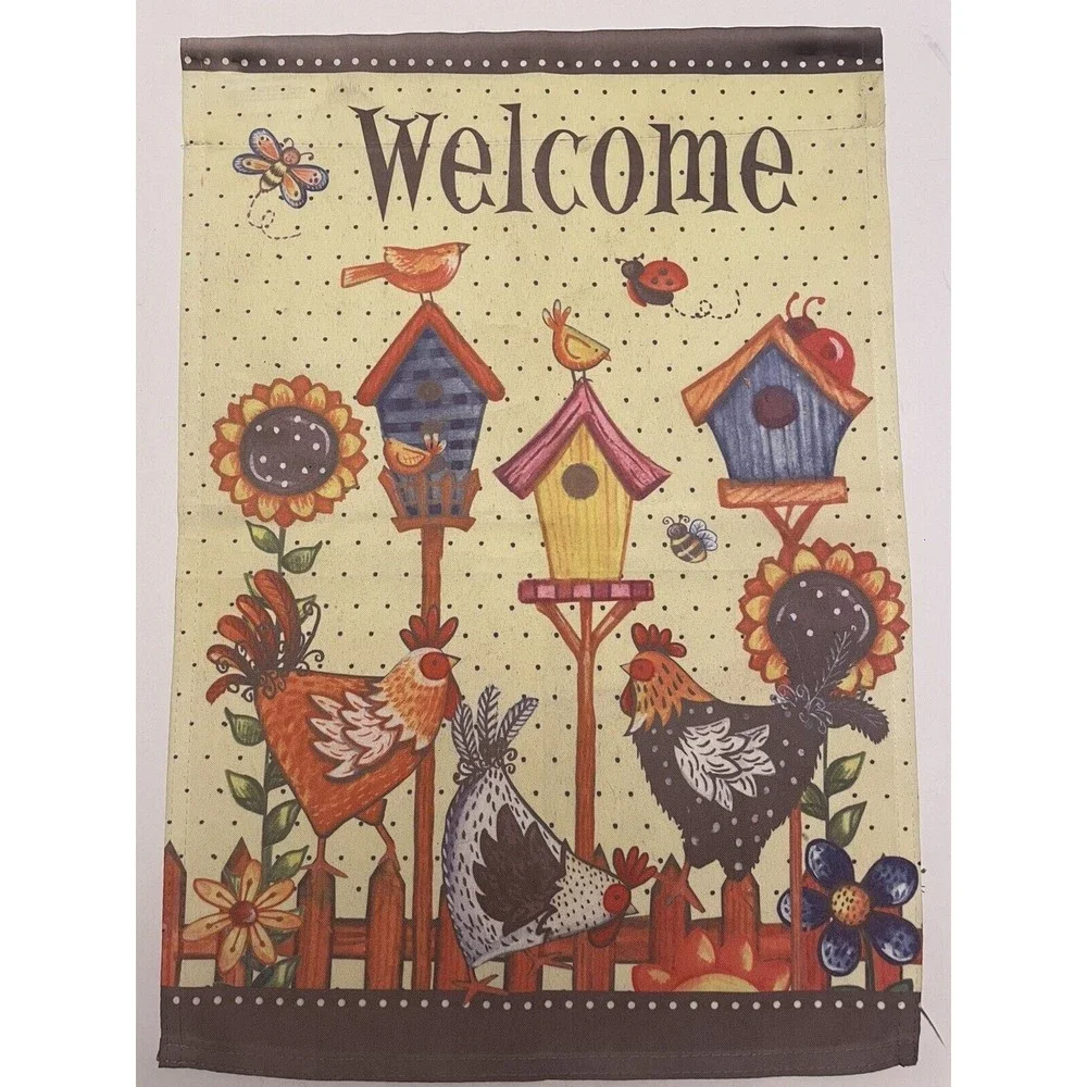 LOT OF 3 Winter Greetings. Welcome, Bee Happy garden flags 12x18 double sided